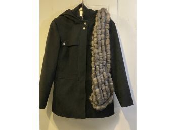 Womens Black Wool Correlates Jacket By Michael Kors Size 8 Includes A Crocheted  Mink Scarf