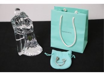 Waterford Bride & Groom Crystal Figurine & Tiffany Home Sweet Home Sterling Key Chain With Pouch