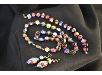Womens Venetian Jewelry Includes Multicolored Glass Bead Necklace, Bracelet & Earrings