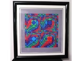 Signed Victor Vasarely 3-Dimensional Geometric Pop Art Print In A Quality Matted Frame
