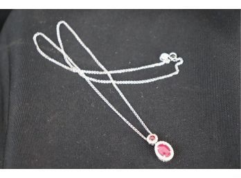 18K WG Fine Necklace With Ruby/Diamond Pendant