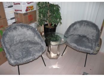 Fun Fluffy Chairs By Inspired Home Decor With Side Table & Faux Plant