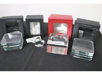 Lucien Piccard Crystal Candle Pillar, Wine Stopper & 2 Boxes Of Crystal Coasters By Oleg Cassini