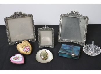 Collection Of Decorative Items Includes Ornate Frames, Agate Paperweight & Stained-Glass Trinket Box