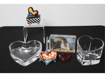 Pretty Glass Heart Bowl & Vase With Fun Painted Trinket Box By Romero Britto, Nielsen Bainbridge Love Frame
