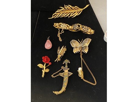 Assortment Of 7 Vintage Costume Jewelry Pieces Plus Five Vintage Pins