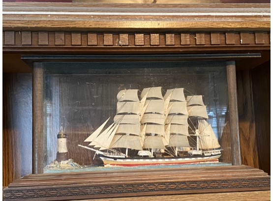 Vintage Sail Ship Model In Display Case