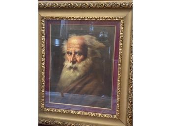 Antique Oil Painting Of A Wise Man Encased In A Gilded Glass Frame Amazing Piece 28 Inches X 32 Inches