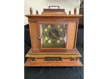 Detailed Carved Wood Clock P. Mereminsky NY West Germany Includes Key