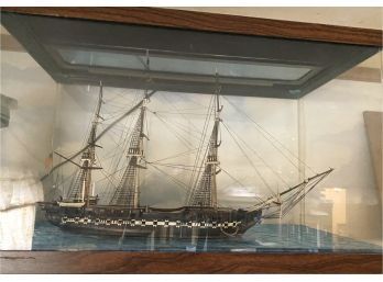 Intricate Model Sail Ship In Display Case