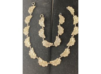 Vintage Jewelart Sterling Silver 1940s Retro Flowing Leaves Design Necklace & Bracelet Set