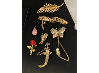 Assortment Of 7 Vintage Costume Jewelry Pieces Plus Five Vintage Pins