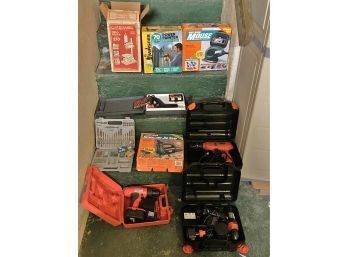 Assorted Power Tools Includes B&D Drills, Scrolling Jig Saw, Mouse Sander & More