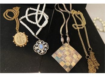 Four Long Vintage Costume Jewelry Necklaces