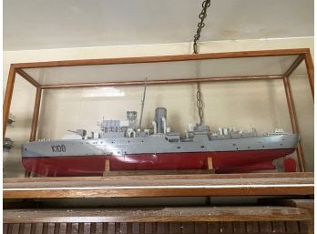 Large Military Model Ship In Display Case