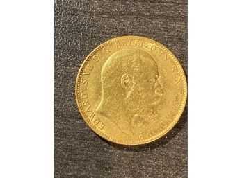 22K Gold Edward VII British Sovereign Coin Dated 1910  5.13 Dwt