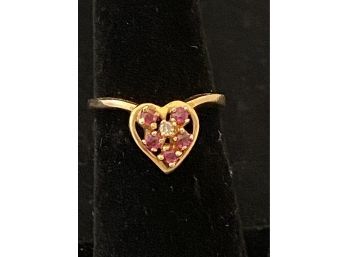14k Yg Petite Pink Topaz And Diamond Heart Shaped Ring Size 5
