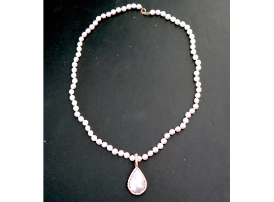 Freshwater Pearl Strand With Mabe Pearl Tear Drop Pendant With Diamond & 14K YG