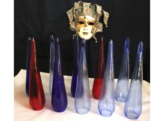 10 Hand Blown Murano Glass Chandelier Pendants & Hand Made Venetian Mask