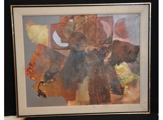 Mid-Century Modern Style Signed Mixed Media Abstract Painting