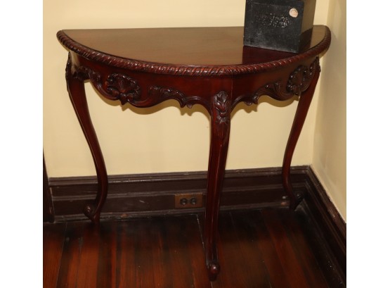 Carved Mahogany Rococo Style Demilune Console Table