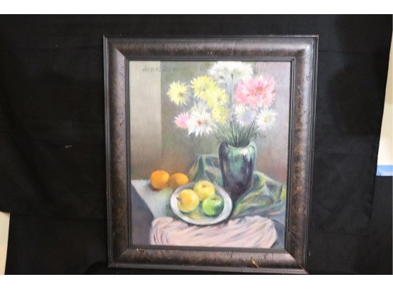 Signed Jacques Zuccaire Oil On Canvas Still Life Of Flowers & Fruit