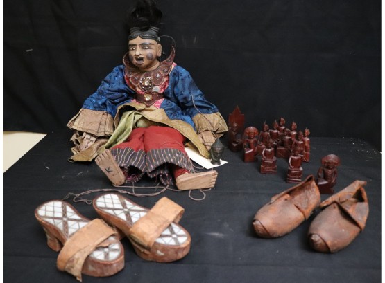 Lot Of Antique Southeast Asian Decorative Accessories  Marionette, Display Shoes & More
