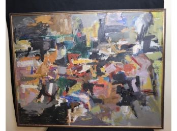 Vintage Mid-Century Signed Highly Textured Abstract Oil On Canvas In Frame