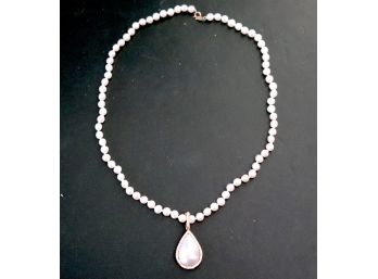 Freshwater Pearl Strand With Mabe Pearl Tear Drop Pendant With Diamond & 14K YG