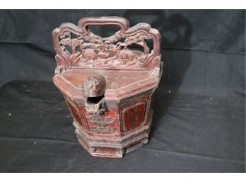 Vintage Craved Chinese Lucky Basket With Fine Details