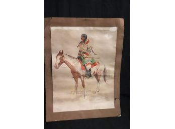 Signed Frederic Remington 1901 Print Of Native American On Horseback