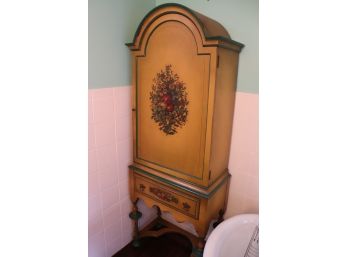 Hand Painted Floral Embellished French Cottage Style Cabinet With Gold Crackle Finish