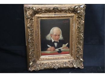 Heavy Gesso Ornate Gilded Frame With Oil On Board Portrait  By Joseph Suhs