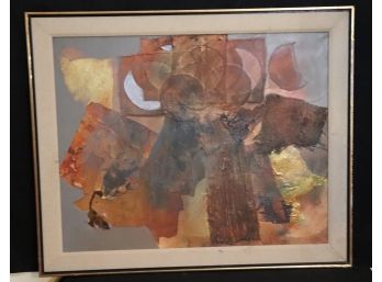 Mid-Century Modern Style Signed Mixed Media Abstract Painting