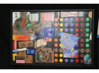 Retro Cool Mixed Media Abstract Painting In Black Wood Frame By Adele Schnapp