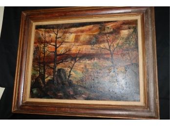 'The Cliff Dwellings' Countryside Landscape In Rich Ochre Tones In Wood Frame