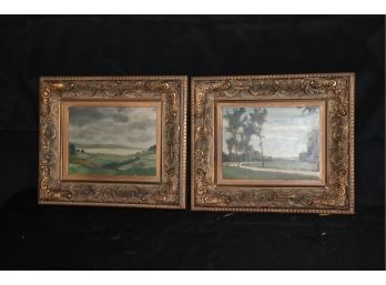 Pair Of Landscape Paintings In Gilded Ornate Frames
