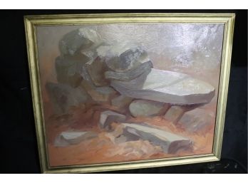 Abstract Still Life Of Boulders In Gold Painted Frame