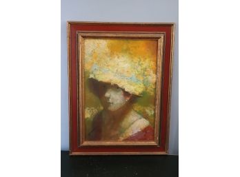 Signed Stephen Bagnell Oil On Board Painting - Woman In Easter Bonnet W Blue