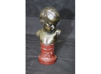 Signed Francois Flamand Bronze Bust Of Child On Marble Pedestal