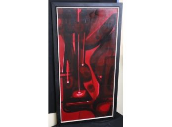 Retro Abstract Oil On Board Painting In Black Frame