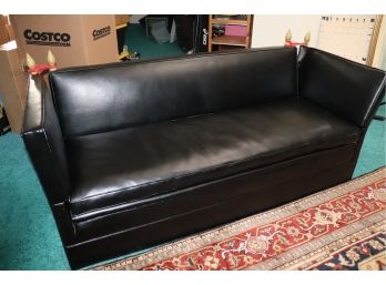 Mid-Century Modern Knole Style Sofa In Black Naugahyde