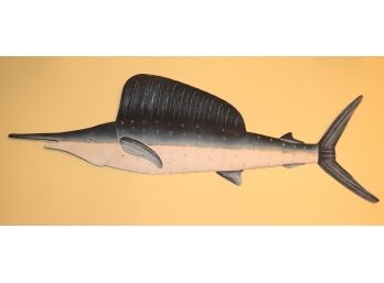 Vintage Painted Metal Sword Fish Wall Sculpture