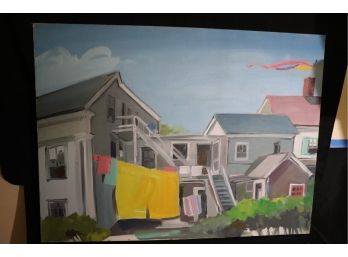 Signed Adele Schnapps Acrylic Painting Of Sunny Neighborhood