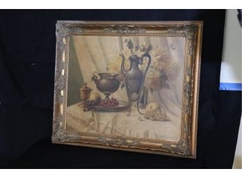 Signed Oil On Canvas Still Life In Ornate Gilded Frame