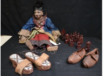 Lot Of Antique Southeast Asian Decorative Accessories  Marionette, Display Shoes & More
