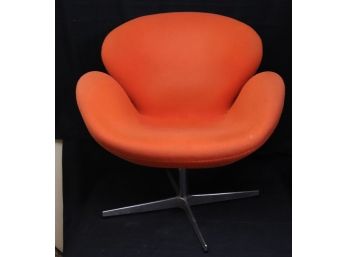 Arne Jacobsen Style Swivel Swan Chair In Burnt Orange Wool Upholstery