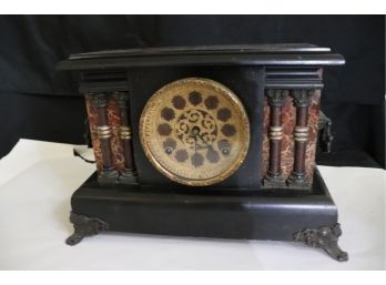 Antique Faux Painted Ornate Wood Mantle Clock