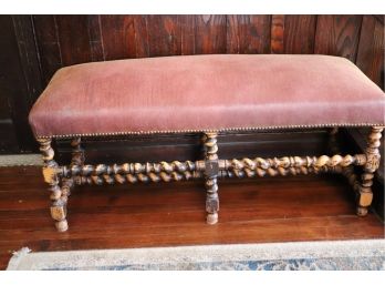 Antique Barley Twist Turned Leg Upholstered Bench