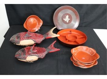 Lot Of Asian Inspired Decorative Serving & Dining Pieces